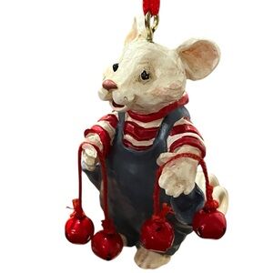 Kurt Adler Vintage Merry Chrismouse Ornament Red Bells Overalls GUC